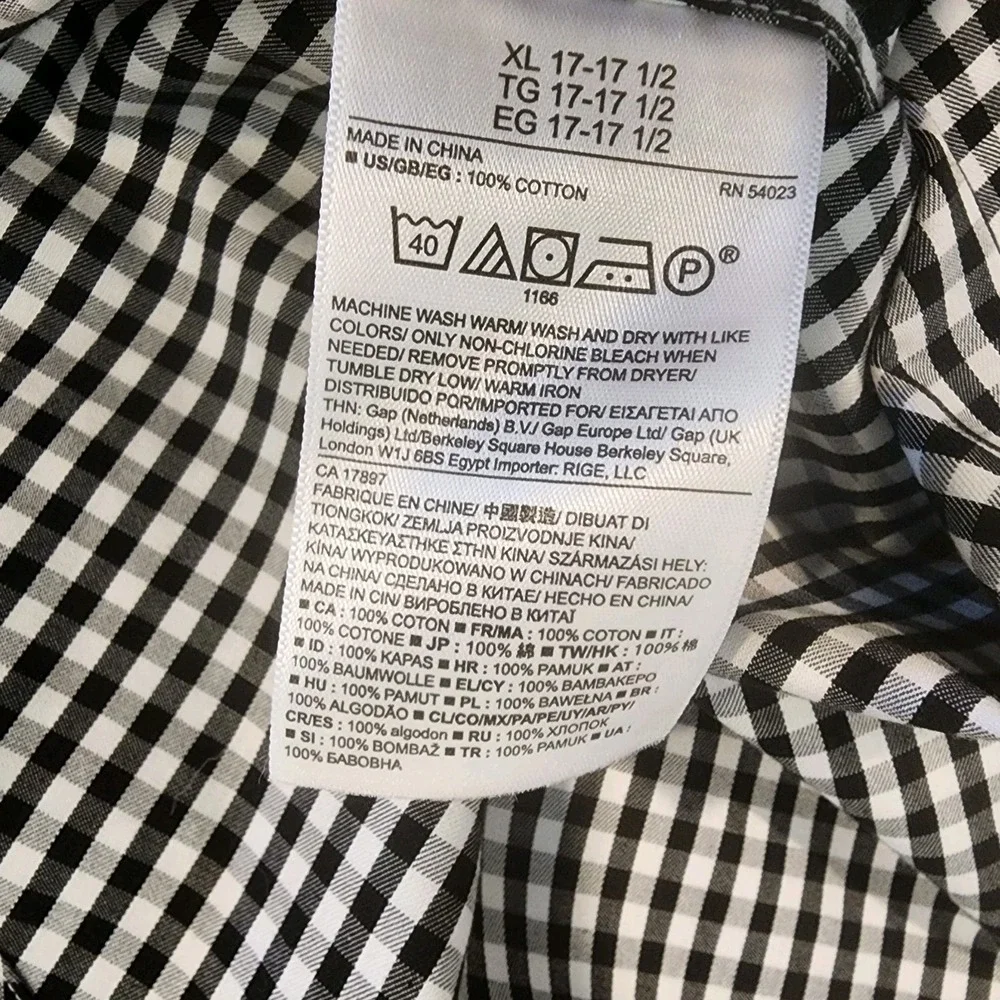 Banana Republic Button Down Shirt Mens XL‎ Black White Check Slim Fit Non Iron